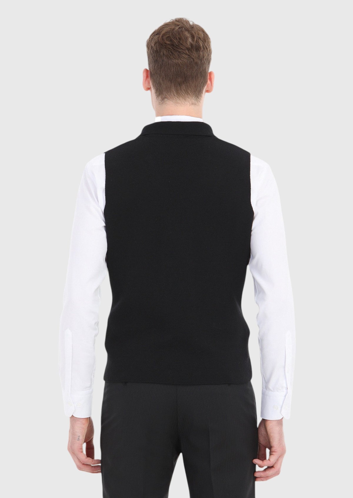 Siyah Regular Fit Kelebek Yaka Casual Örme Triko Yelek
