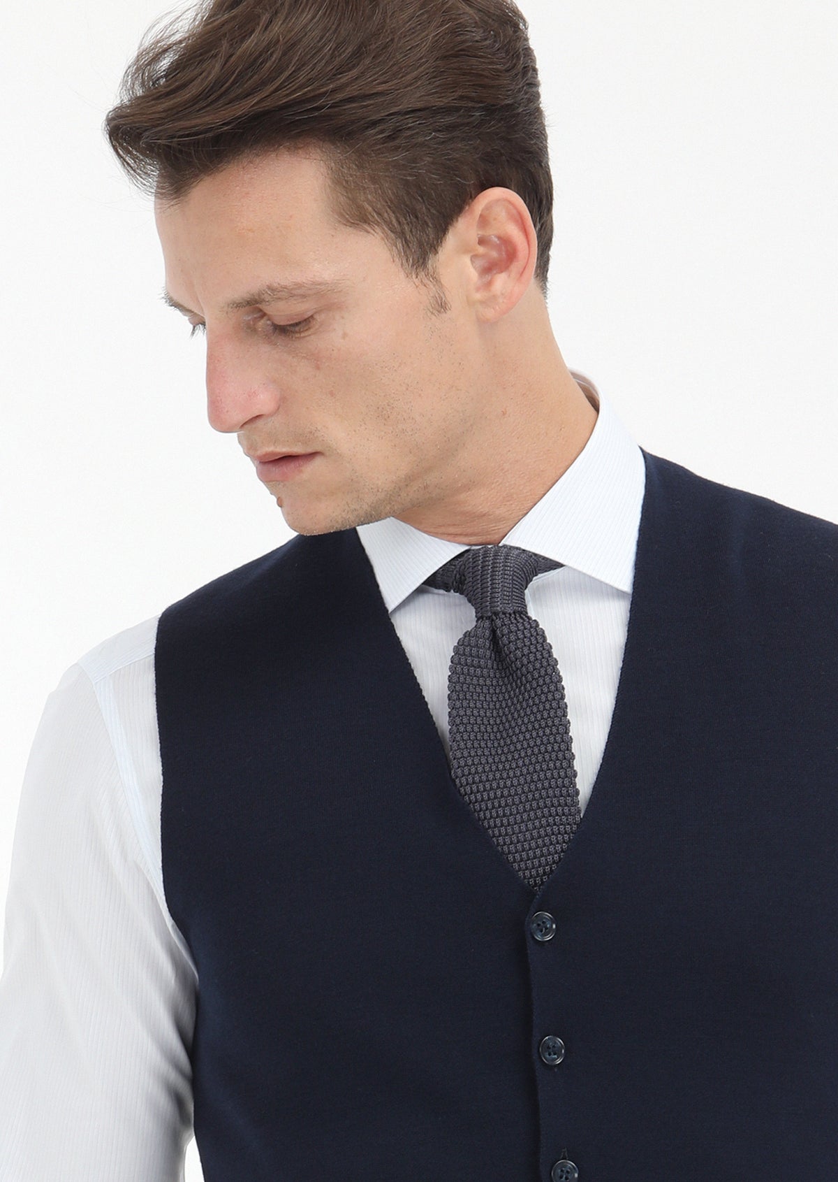 Lacivert Regular Fit V Yaka Casual Örme Triko Yelek