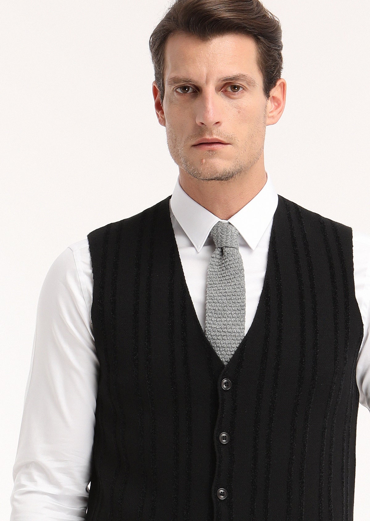 Siyah Regular Fit V Yaka Casual Örme Triko Yelek