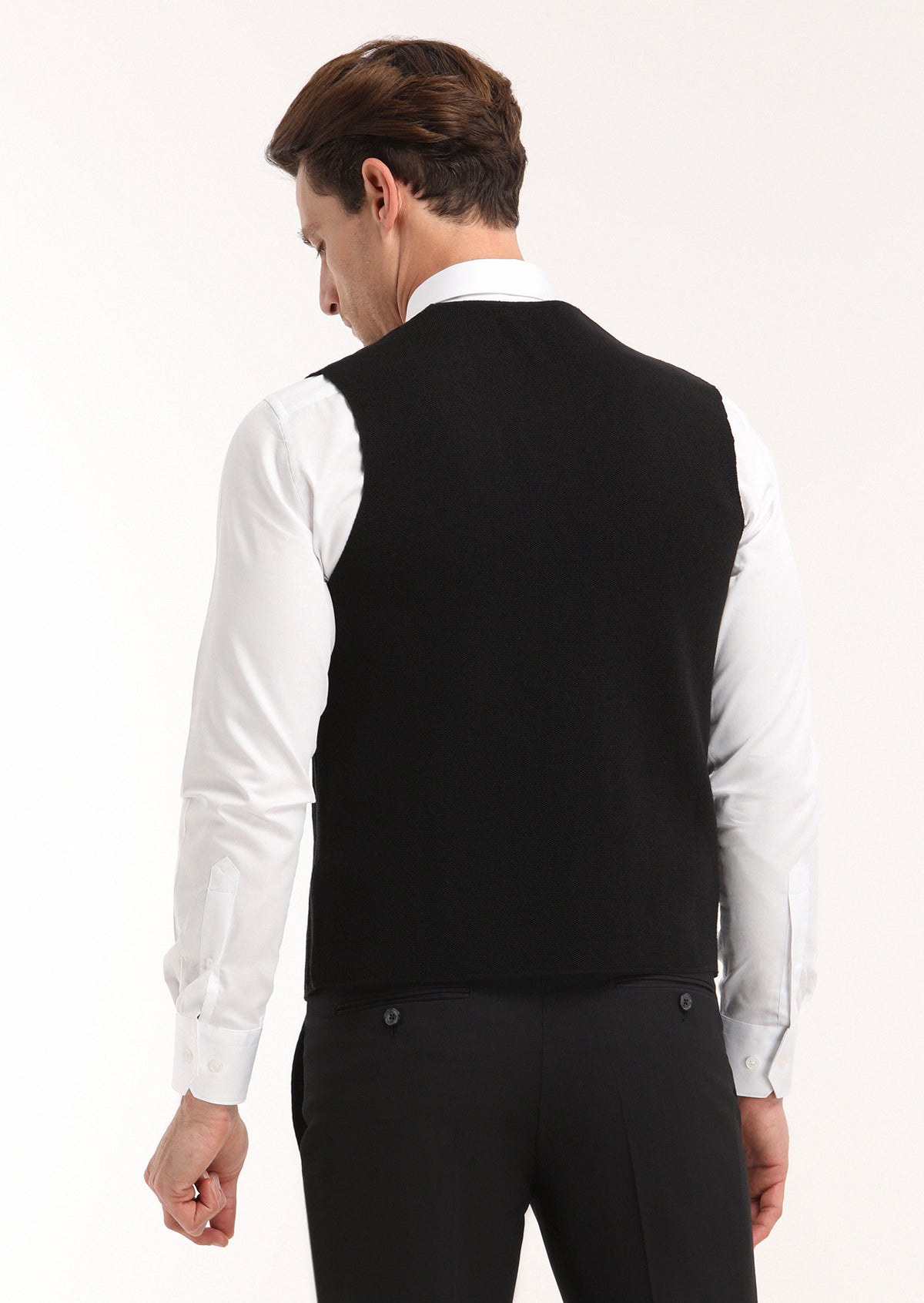 Siyah Regular Fit V Yaka Casual Örme Triko Yelek