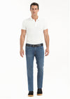 İndigo Düz Slim Fit Denim Pamuk Karışımlı Pantolon