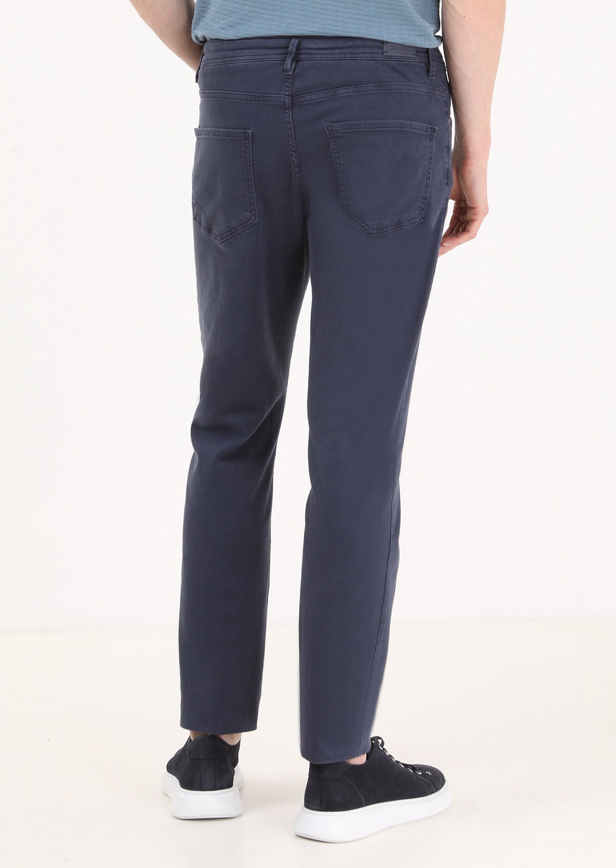 Lacivert Düz Dokuma Slim Fit Casual Pamuk Karışımlı Pantolon