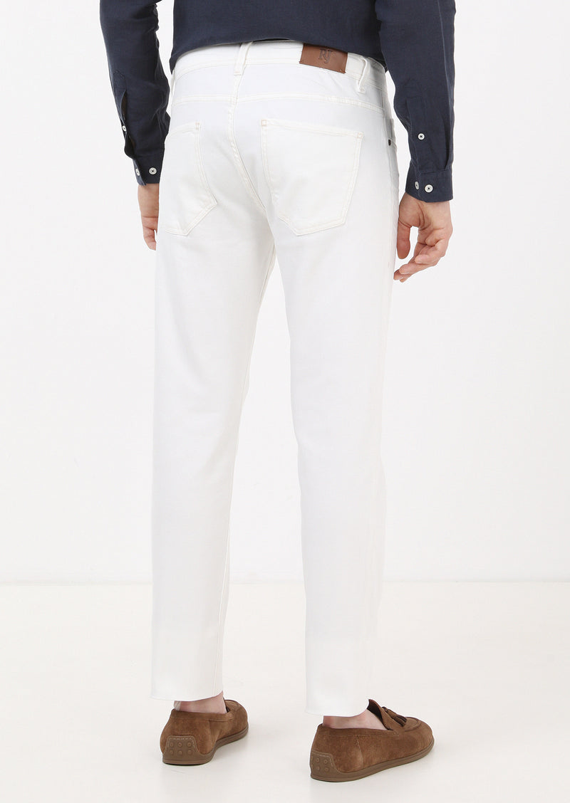 Ekru Düz Slim Fit Denim Pamuk Karışımlı Pantolon