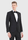 Siyah Düz Fashion Slim Fit Kruvaze Yaka Dokuma Smokin Takım Elbise