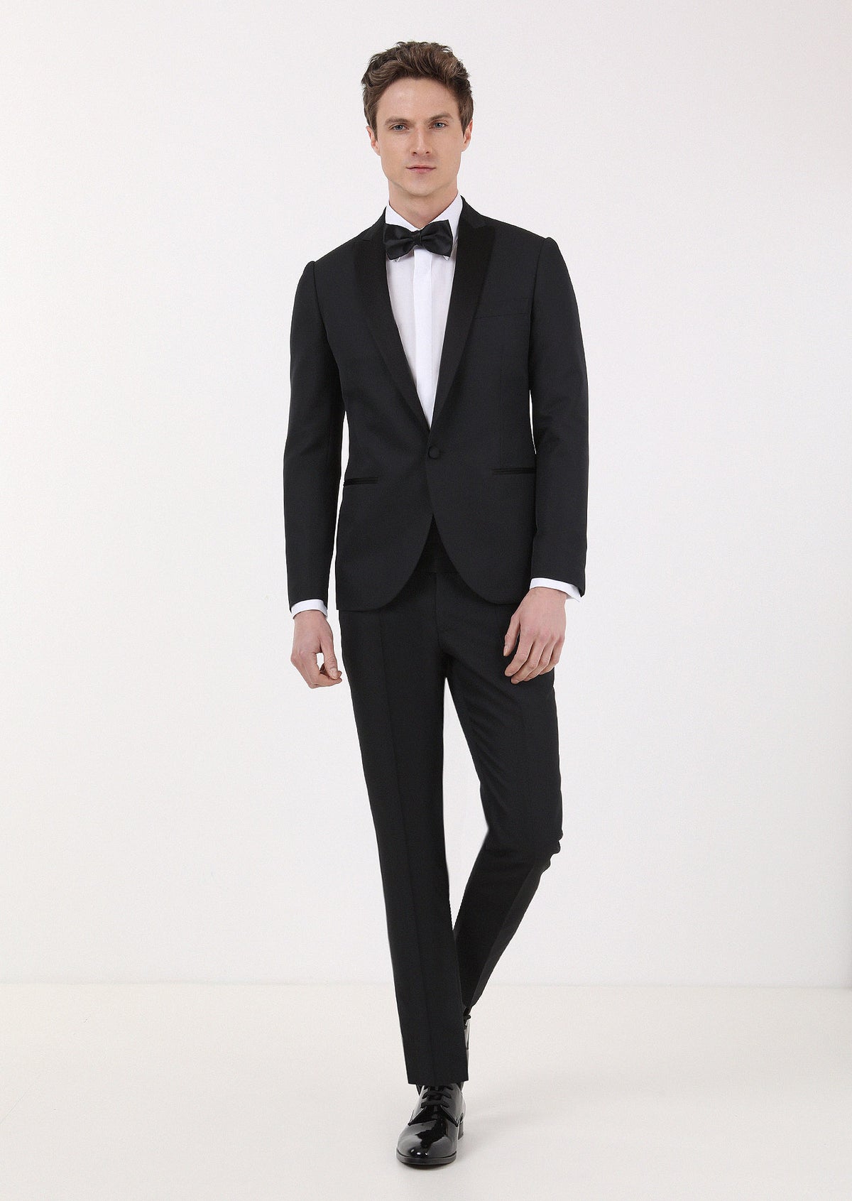Siyah Mikro Fashion Slim Fit Kruvaze Yaka Dokuma Smokin Takım Elbise