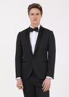 Siyah Mikro Fashion Slim Fit Kruvaze Yaka Dokuma Smokin Takım Elbise