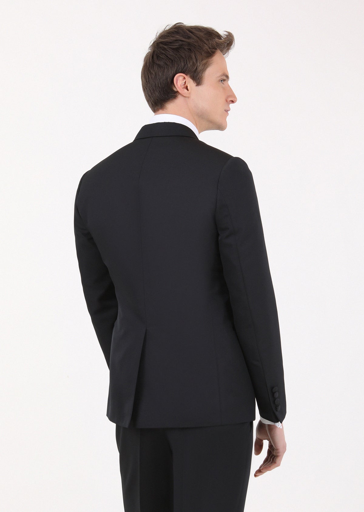 Siyah Mikro Fashion Slim Fit Kruvaze Yaka Dokuma Smokin Takım Elbise