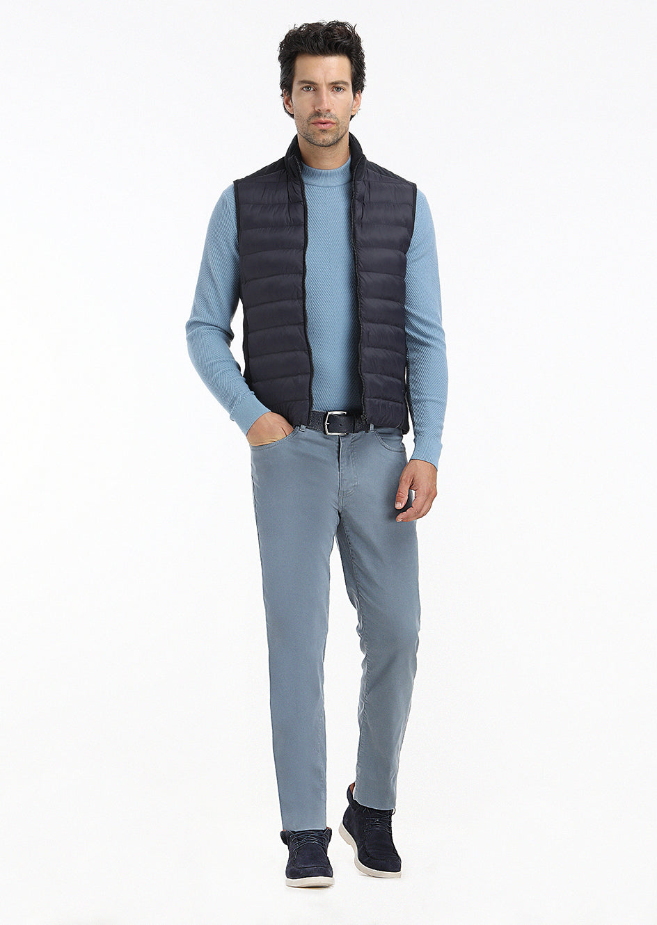 Lacivert Regular Fit Dik Yaka Casual Dokuma Spor Yelek