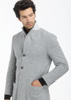 Gri Regular Fit Kruvaze Yaka Casual Örme Palto