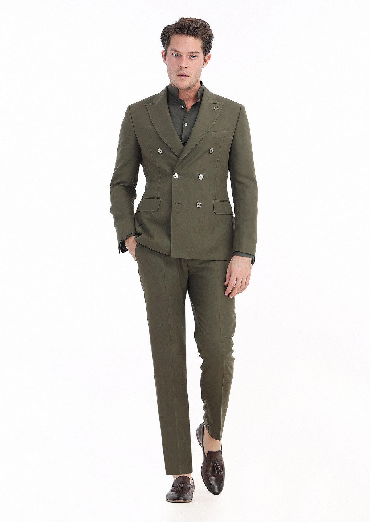 Haki Düz Zeroweight Slim Fit Takım Elbise