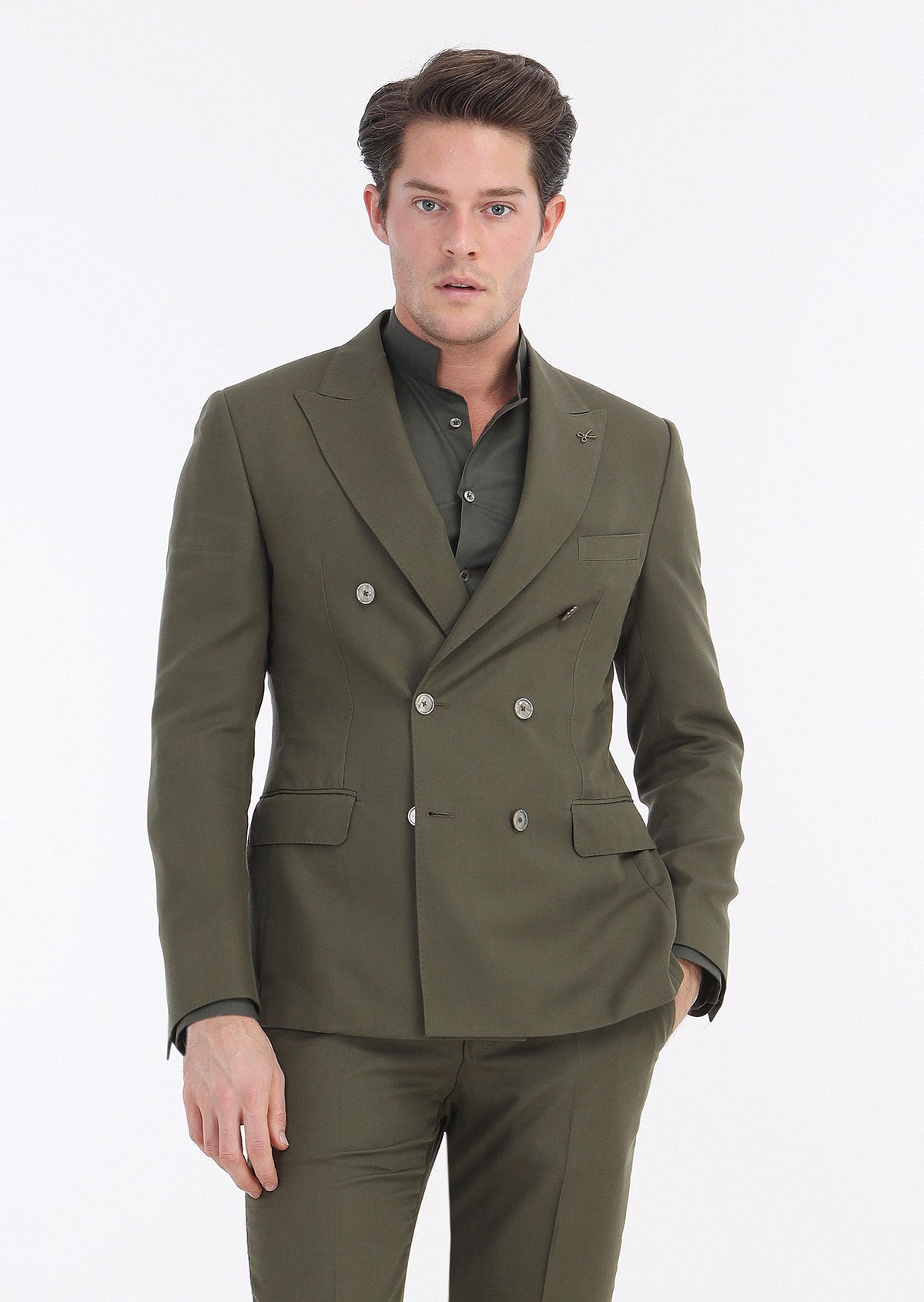 Haki Düz Zeroweight Slim Fit Takım Elbise