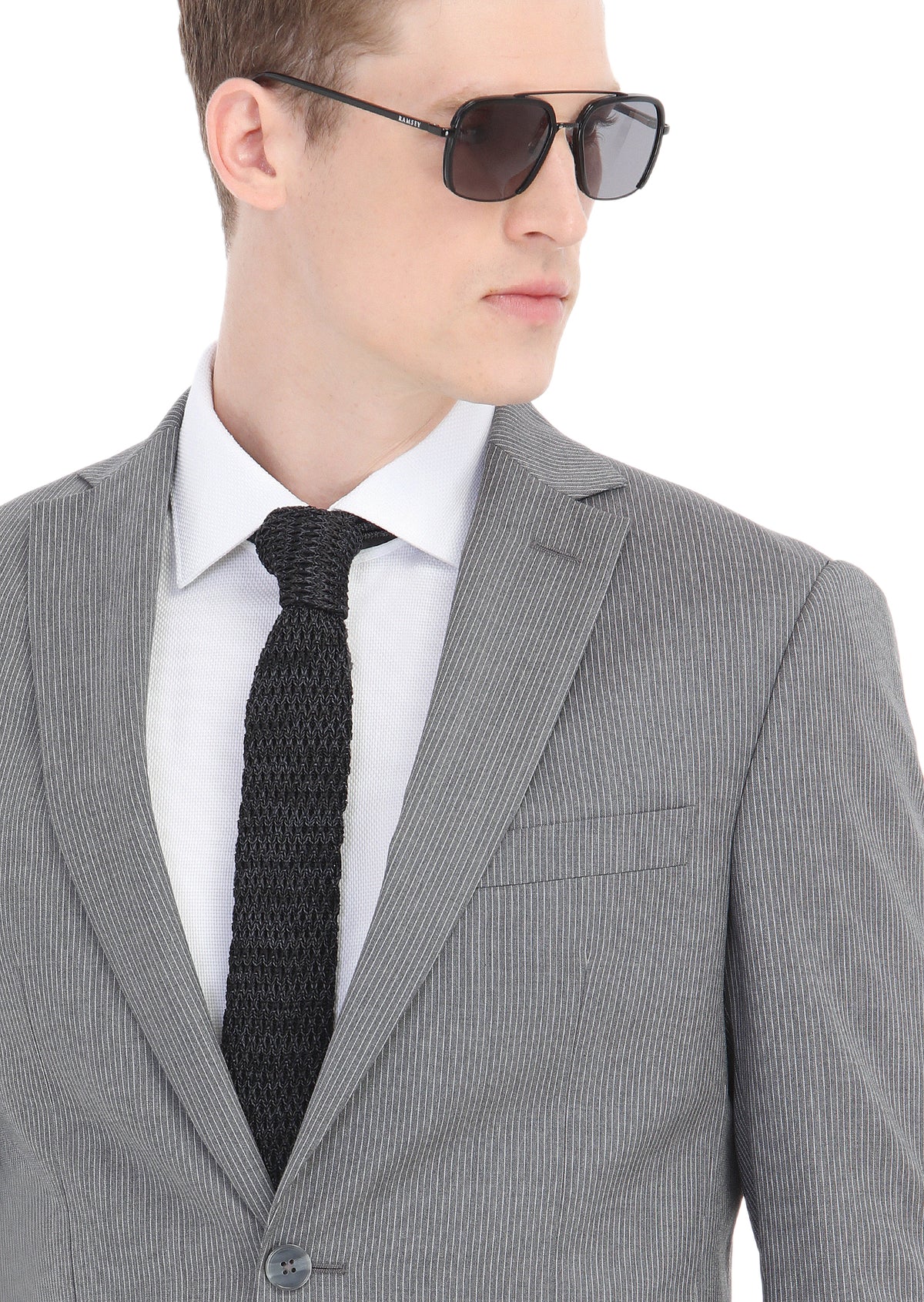 Gri Çizgili Zeroweight Slim Fit Yün Karışımlı Takım Elbise