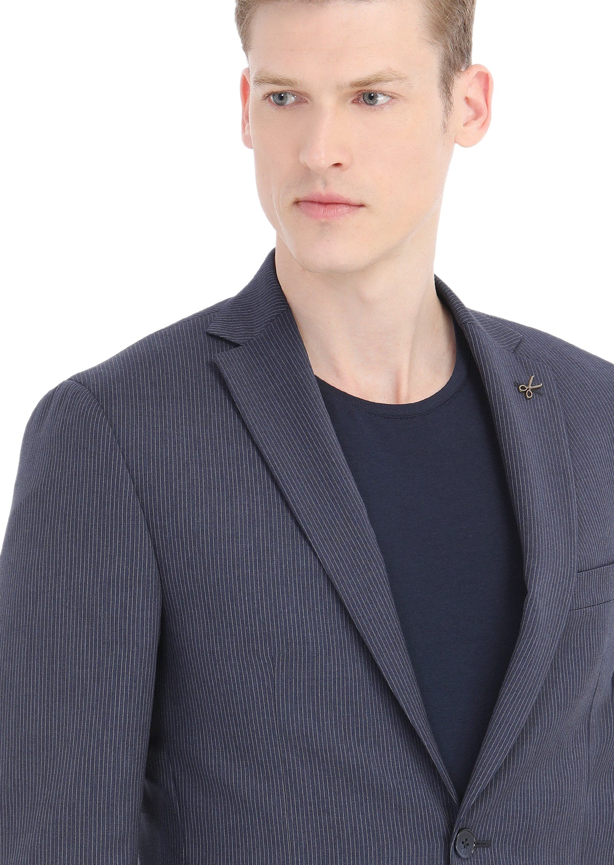 Mavi Çizgili Zeroweight Slim Fit Yün Karışımlı Takım Elbise