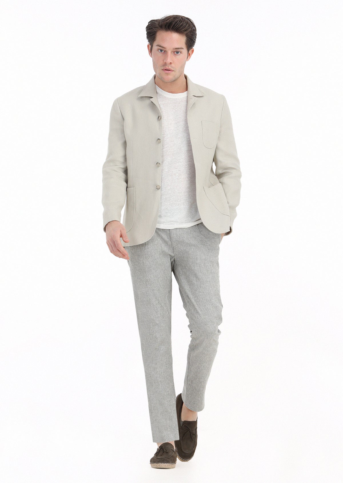 Bej Mikro Shirt Shoulder Slim Fit %100 Keten Ceket