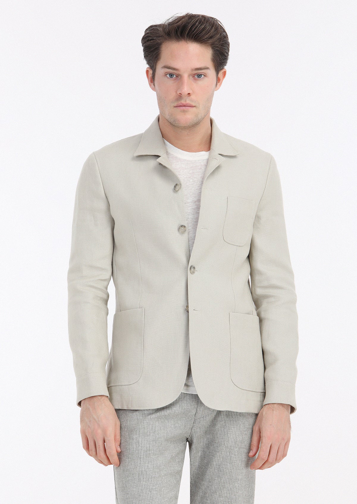 Bej Mikro Shirt Shoulder Slim Fit %100 Keten Ceket