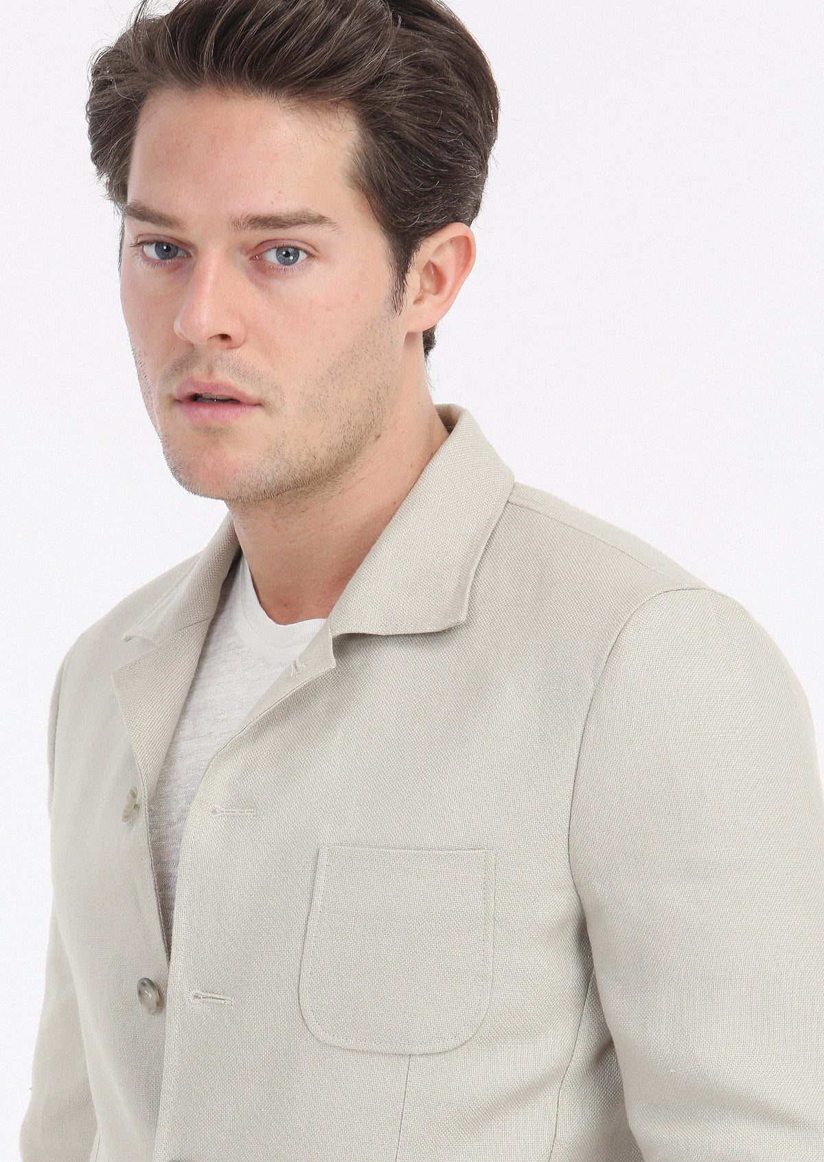 Bej Mikro Shirt Shoulder Slim Fit %100 Keten Ceket