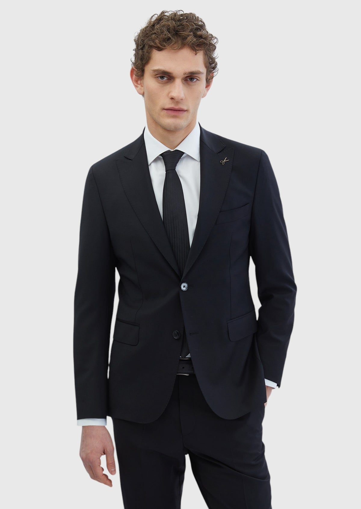 Siyah Düz Zeroweight Slim Fit Yün Karışımlı Takım Elbise