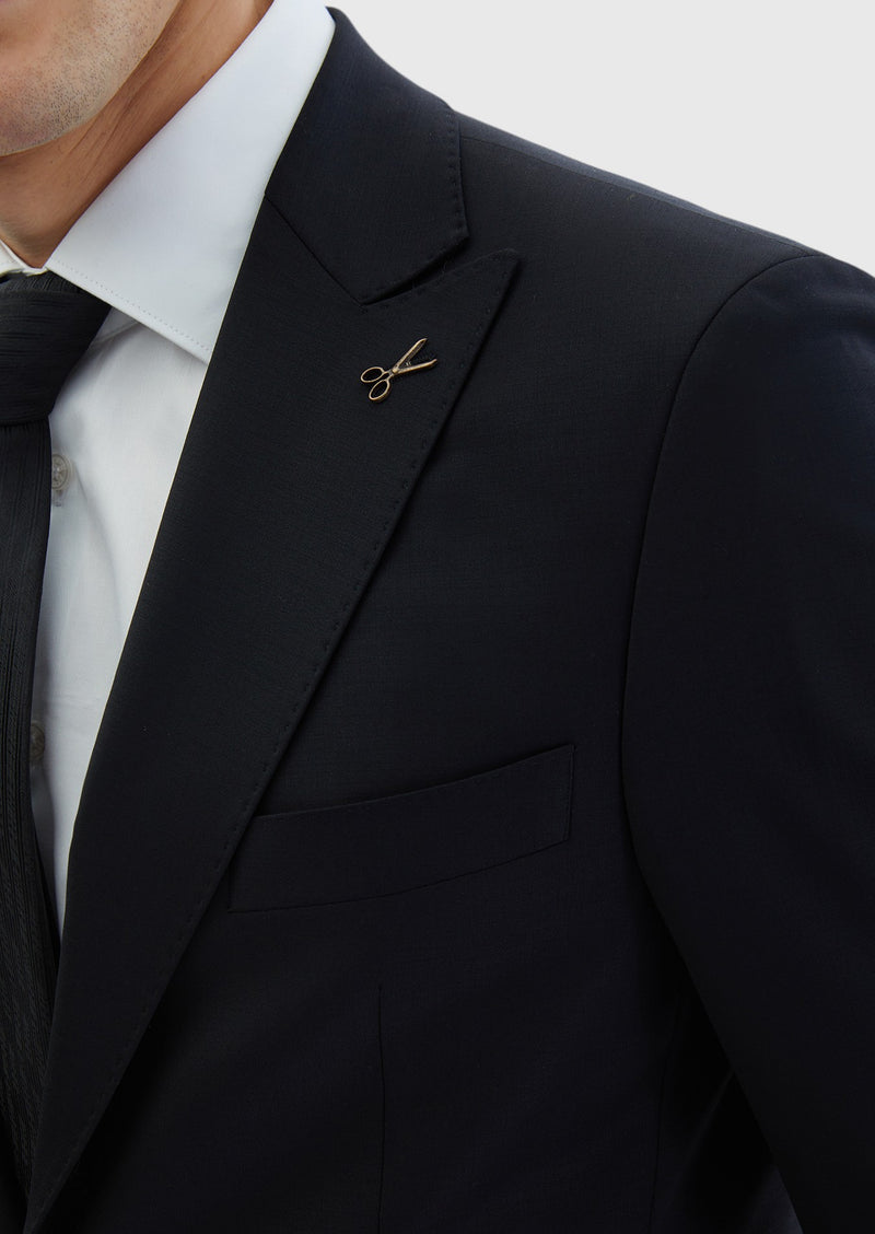 Siyah Düz Zeroweight Slim Fit Yün Karışımlı Takım Elbise
