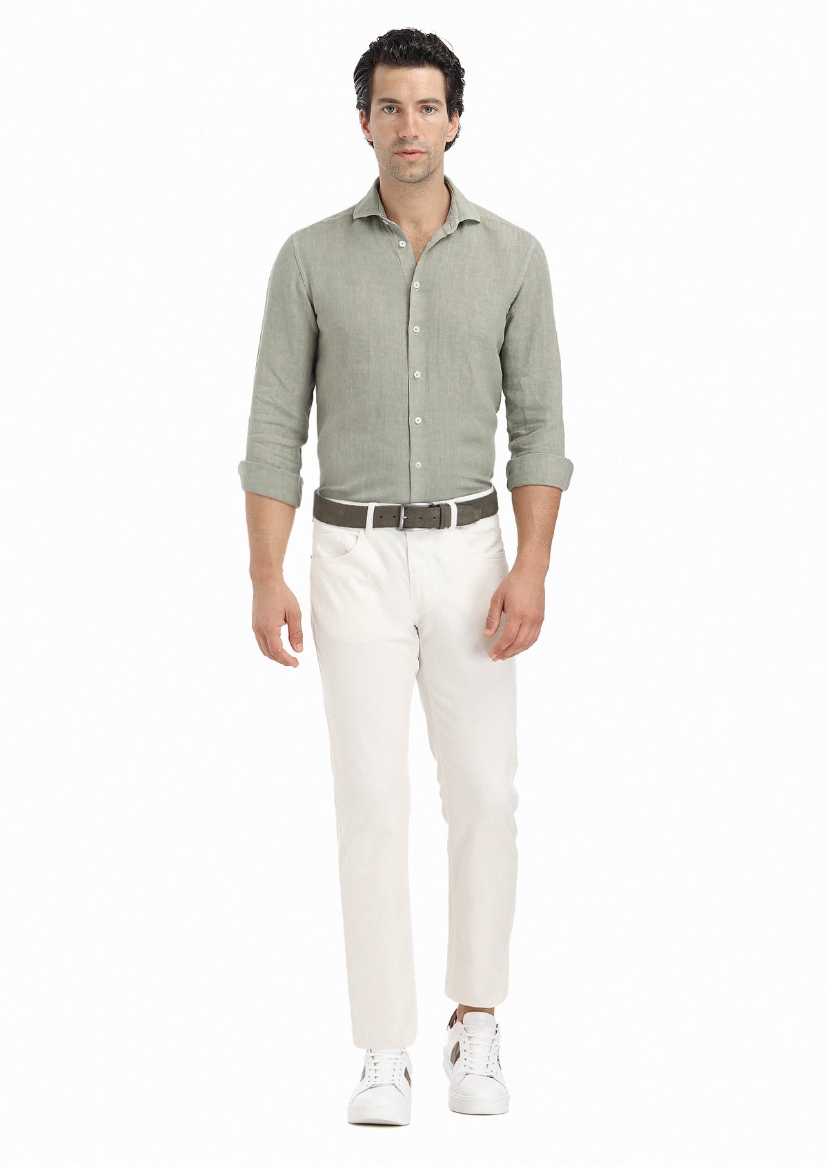 Ekru Mikro Dokuma Slim Fit Casual Pamuk Karışımlı Pantolon
