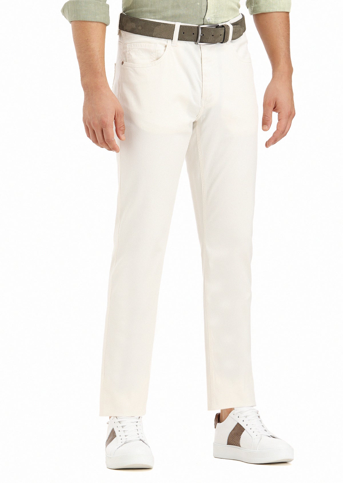 Ekru Mikro Dokuma Slim Fit Casual Pamuk Karışımlı Pantolon
