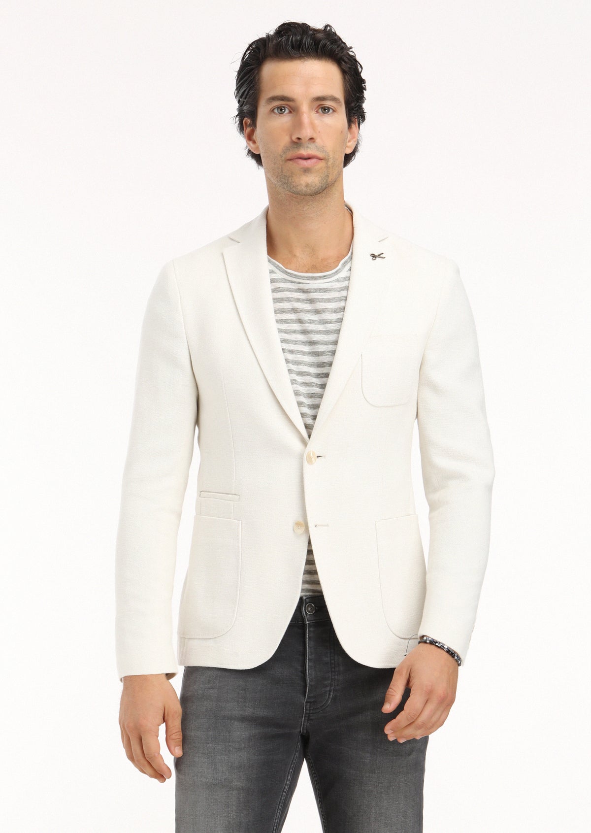 Ekru Desenli Shirt Shoulder Slim Fit Pamuk Karışımlı Ceket