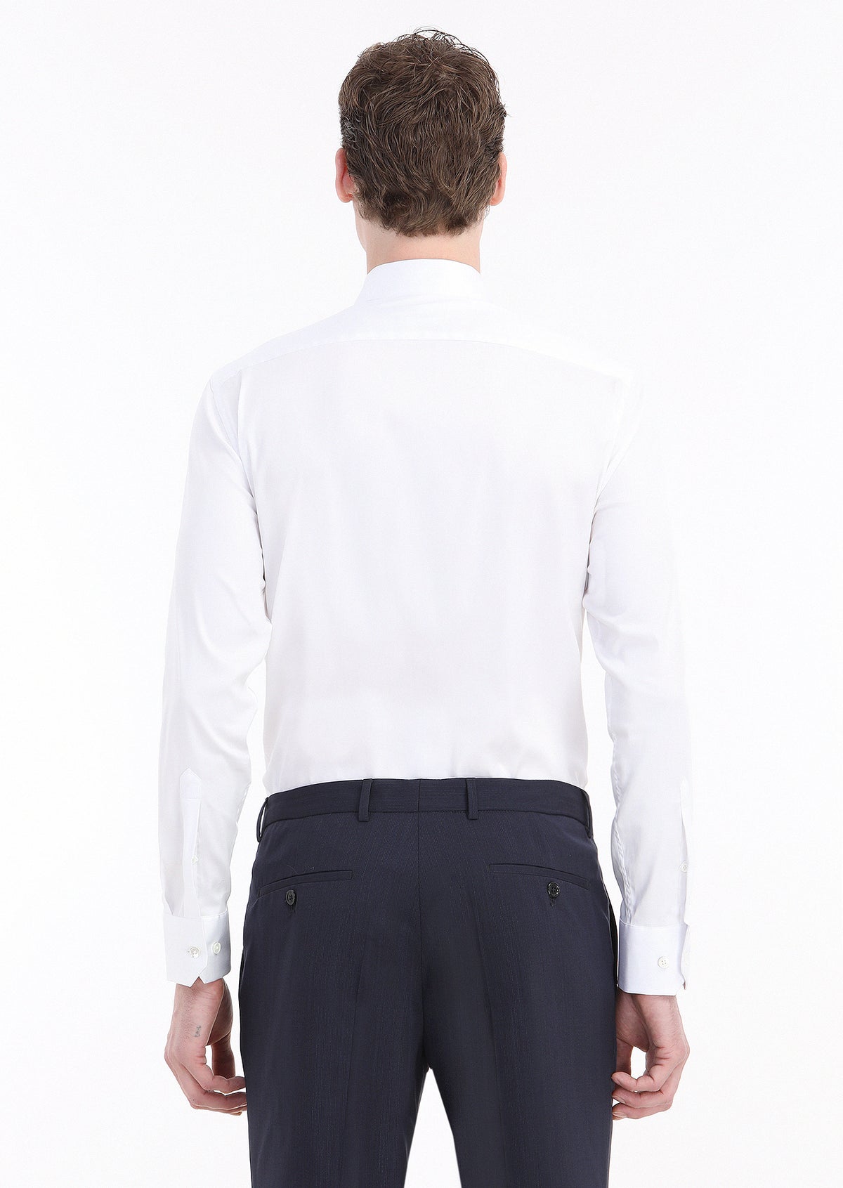 Beyaz Düz Slim Fit Uzun Dokuma Klasik Pamuk Karışımlı Gömlek