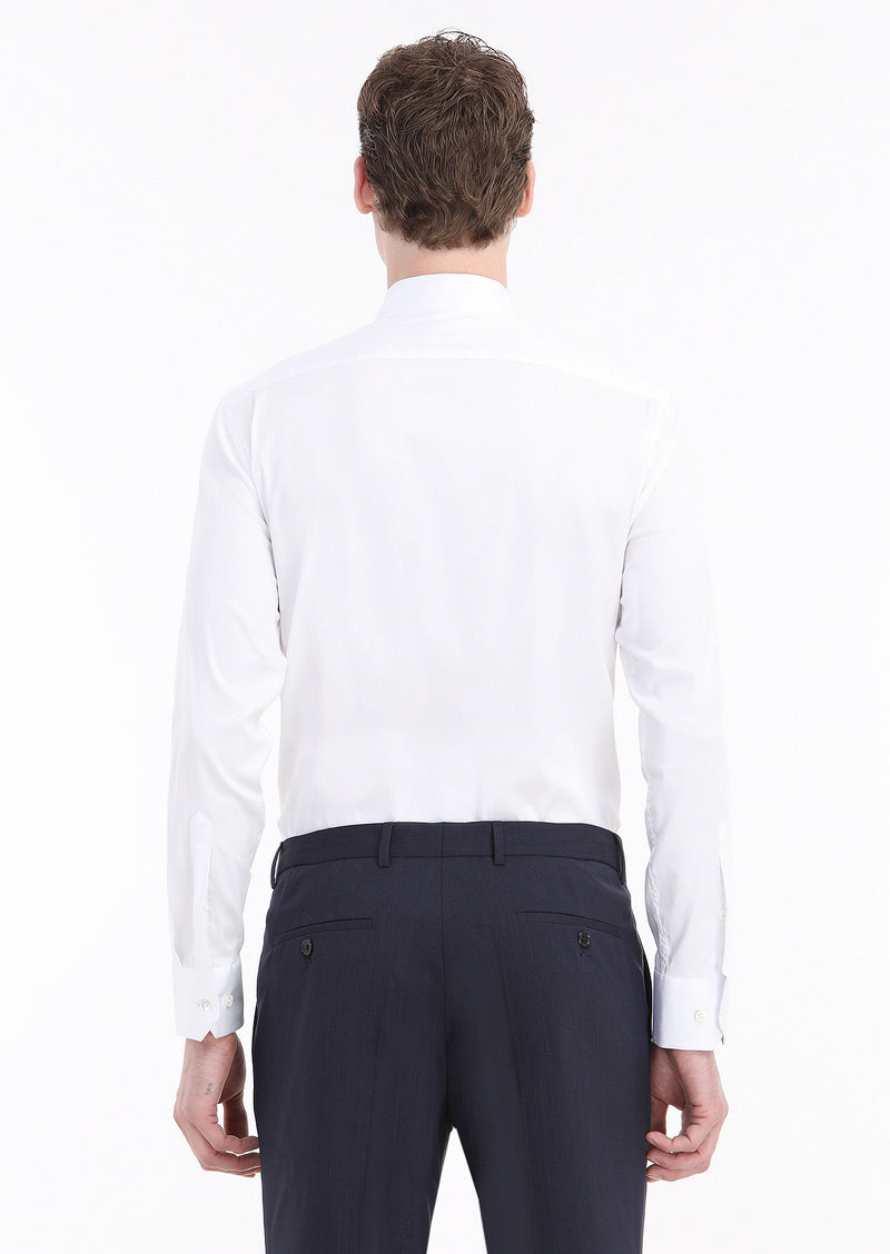 Beyaz Düz Slim Fit Uzun Dokuma Klasik Pamuk Karışımlı Gömlek