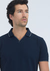 Lacivert Jakarlı Polo Yaka %100 Pamuk T-Shirt