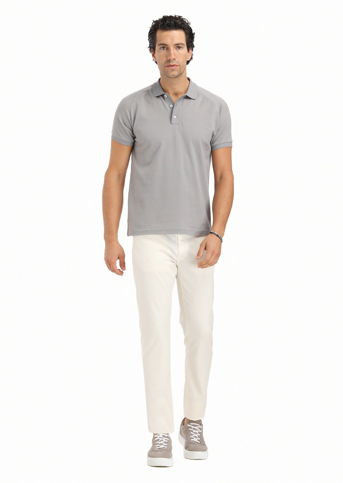 Gri Jakarlı Polo Yaka %100 Pamuk T-Shirt