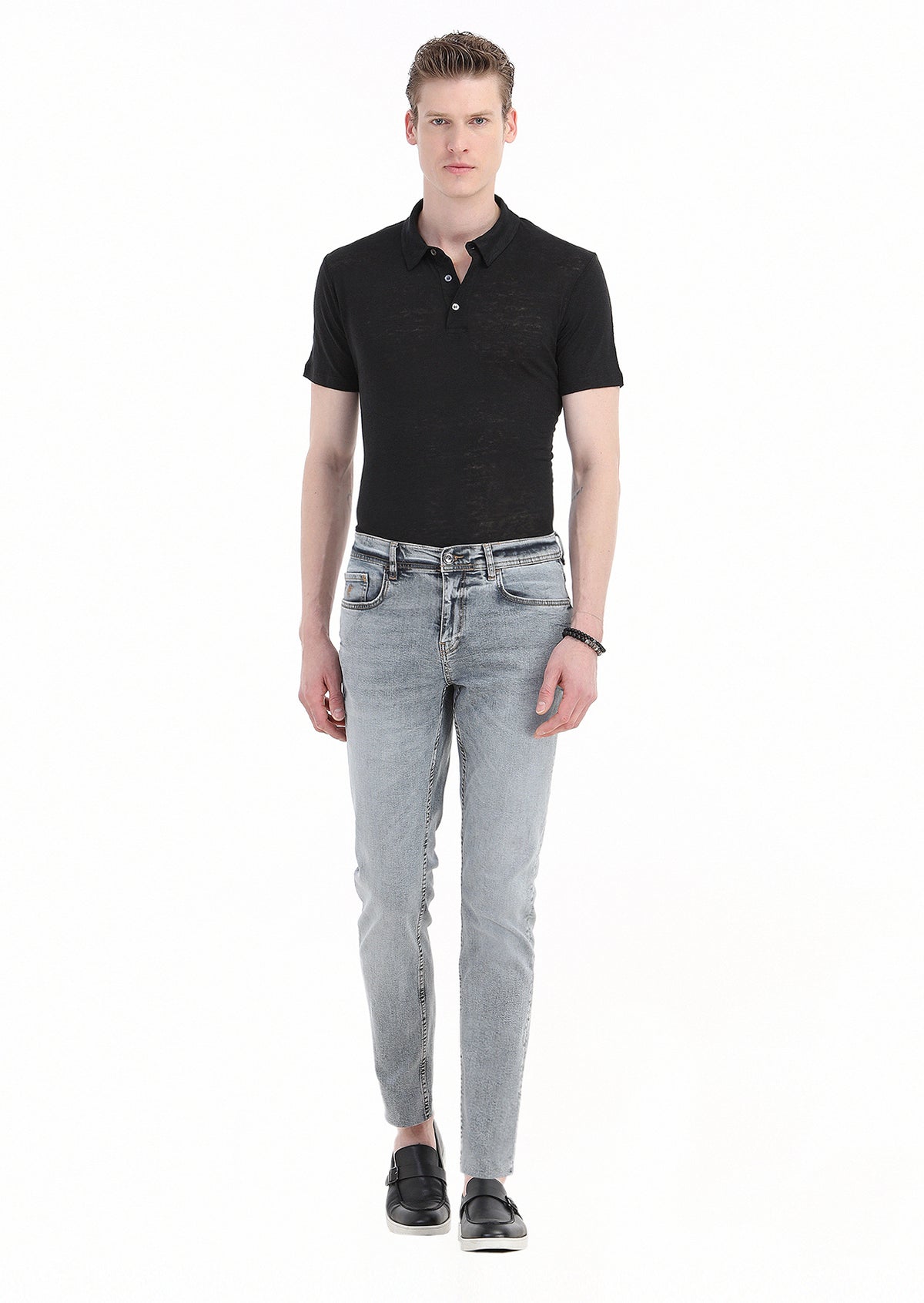 Mavi Düz Slim Fit Denim Pamuk Karışımlı Pantolon