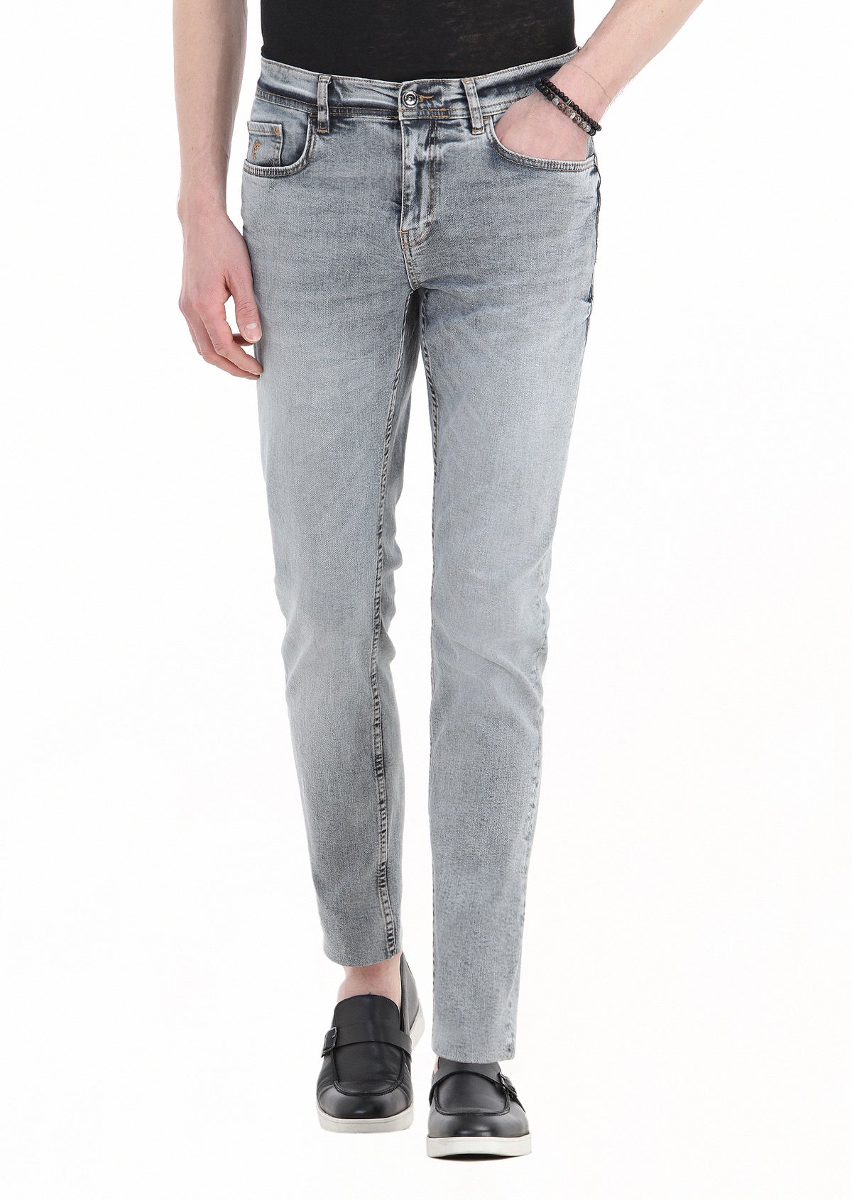 Mavi Düz Slim Fit Denim Pamuk Karışımlı Pantolon