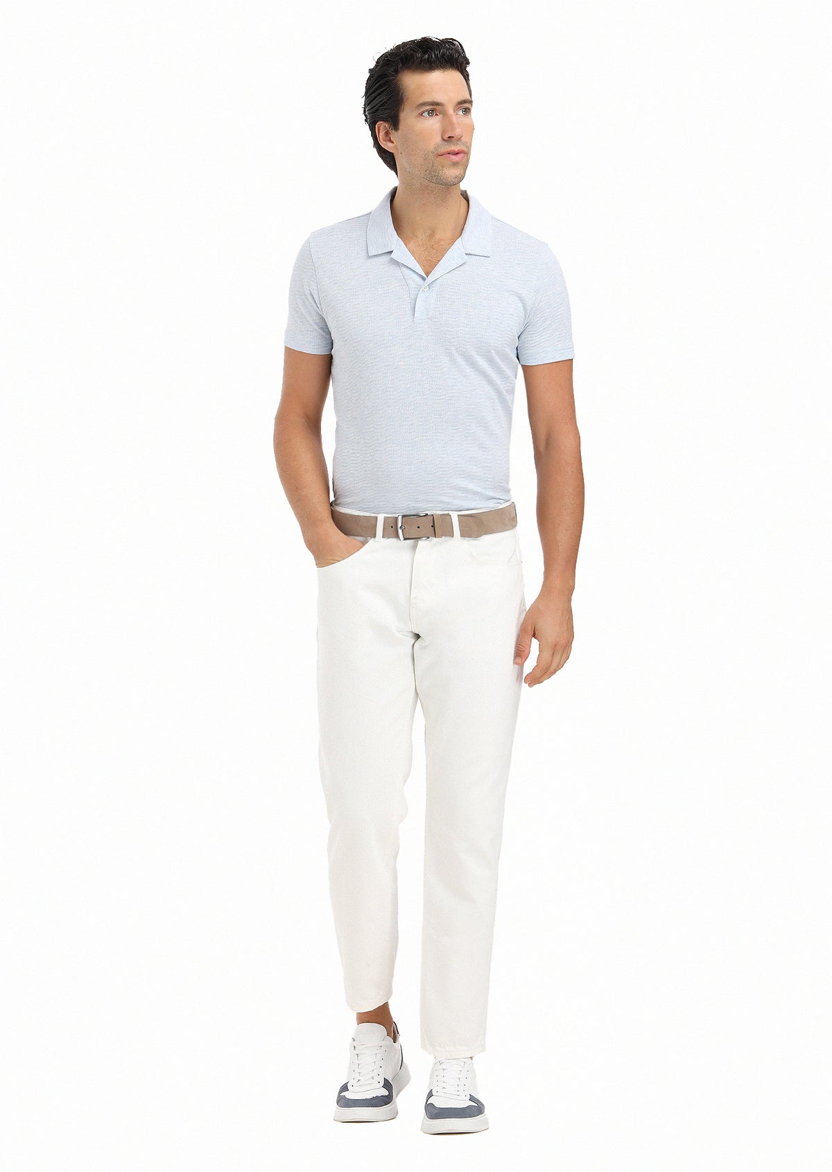 Ekru Düz Slim Fit Denim %100 Pamuk Pantolon