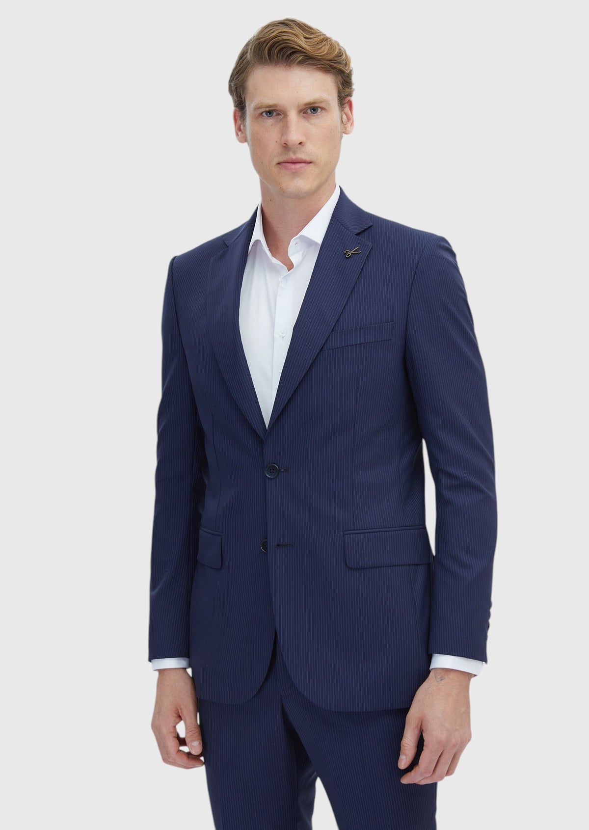 Lacivert Çizgili Thin&taller Slim Fit %100 Yün Takım Elbise
