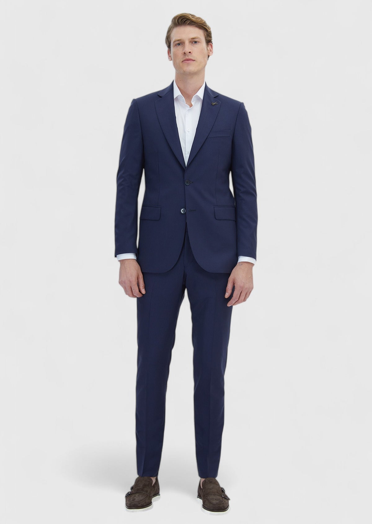 Lacivert Çizgili Thin&taller Slim Fit %100 Yün Takım Elbise