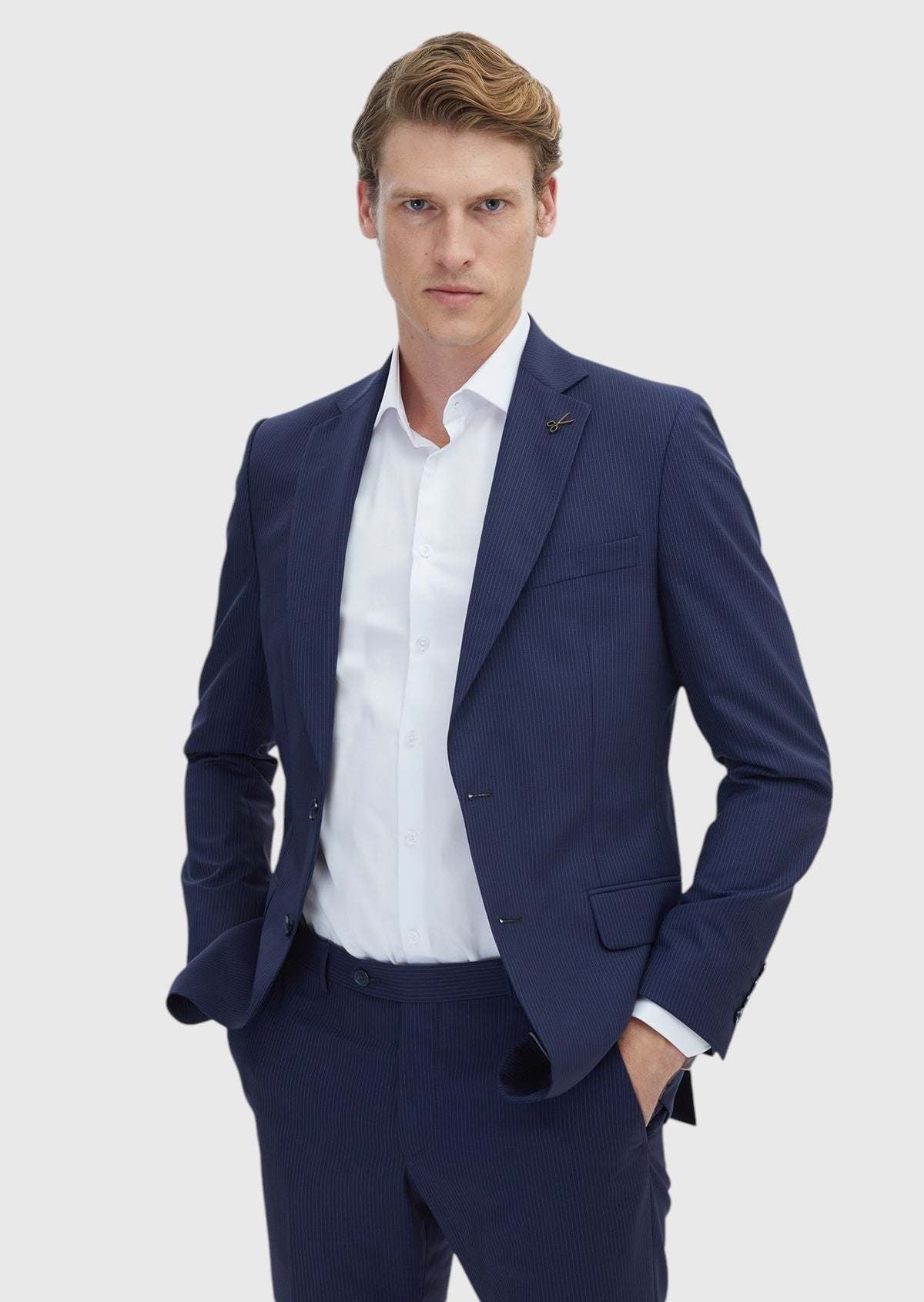Lacivert Çizgili Thin&taller Slim Fit %100 Yün Takım Elbise