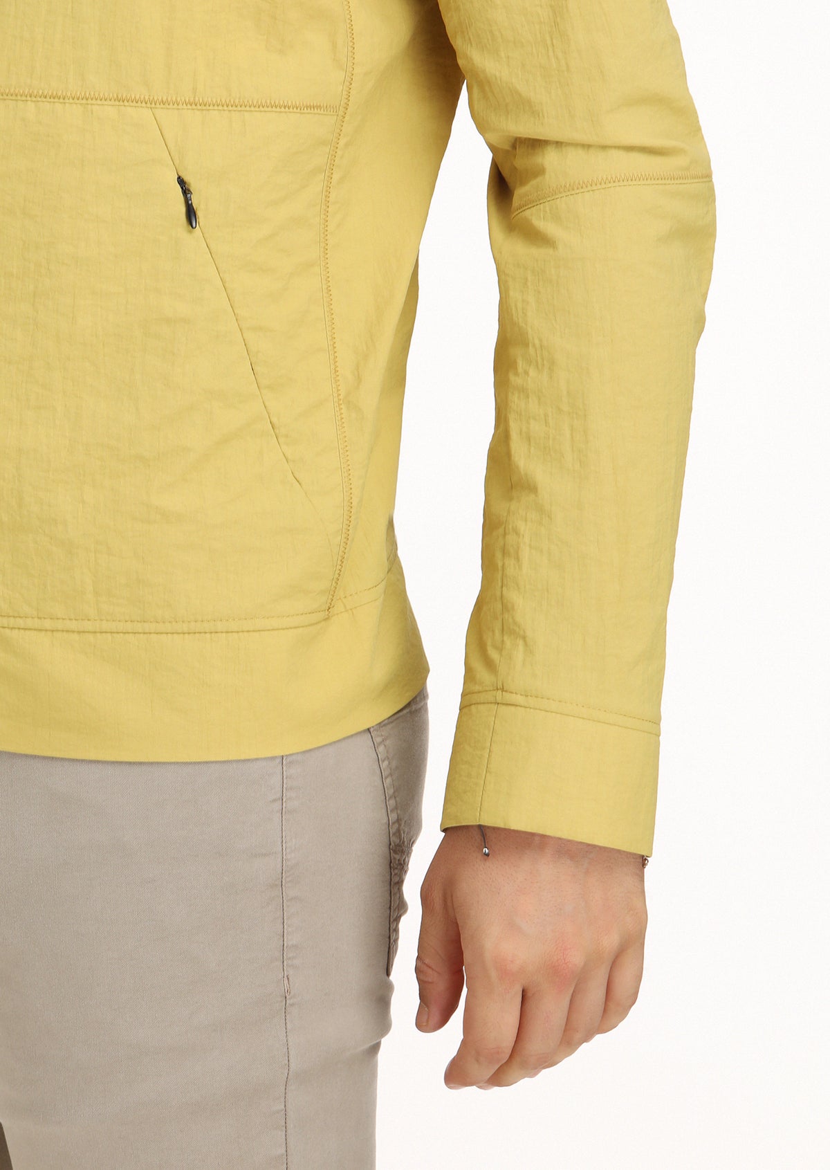 Sarı Regular Fit Dik Yaka Casual Dokuma Mont