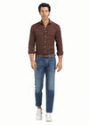 İndigo Düz Slim Fit Denim Pamuk Karışımlı Pantolon