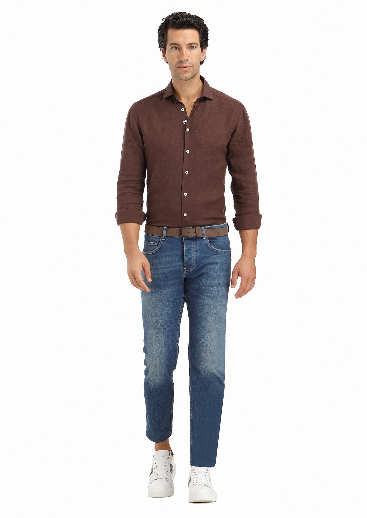 İndigo Düz Slim Fit Denim Pamuk Karışımlı Pantolon
