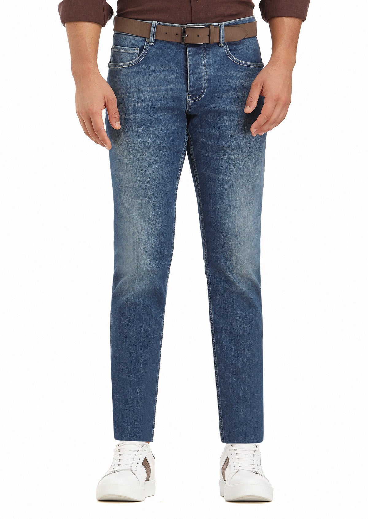 İndigo Düz Slim Fit Denim Pamuk Karışımlı Pantolon