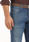 İndigo Düz Slim Fit Denim Pamuk Karışımlı Pantolon