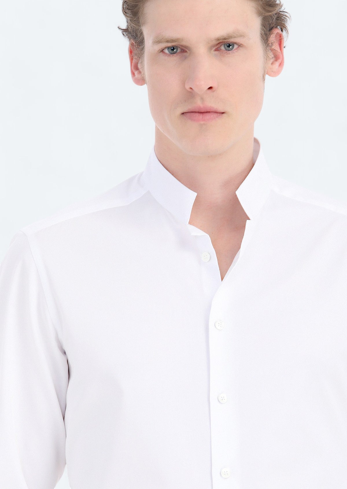 Beyaz Düz Slim Fit Uzun Dokuma Klasik Pamuk Karışımlı Gömlek