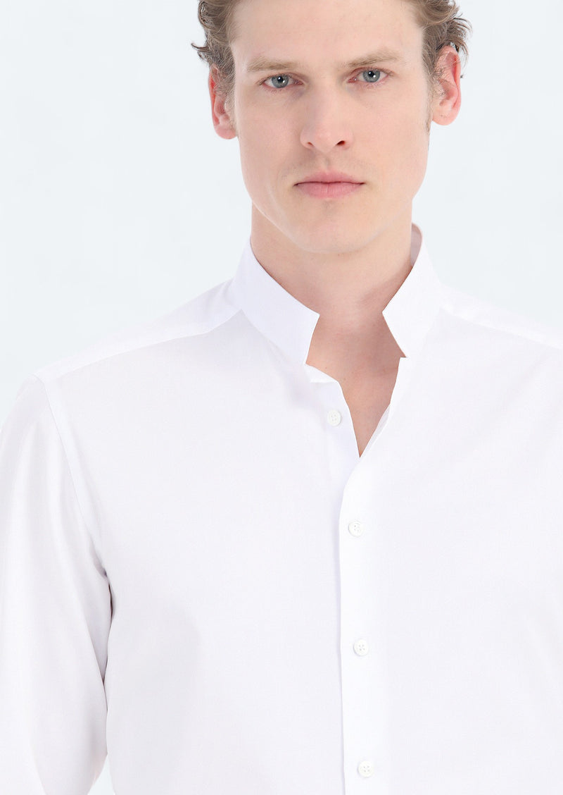 Beyaz Düz Slim Fit Uzun Dokuma Klasik Pamuk Karışımlı Gömlek