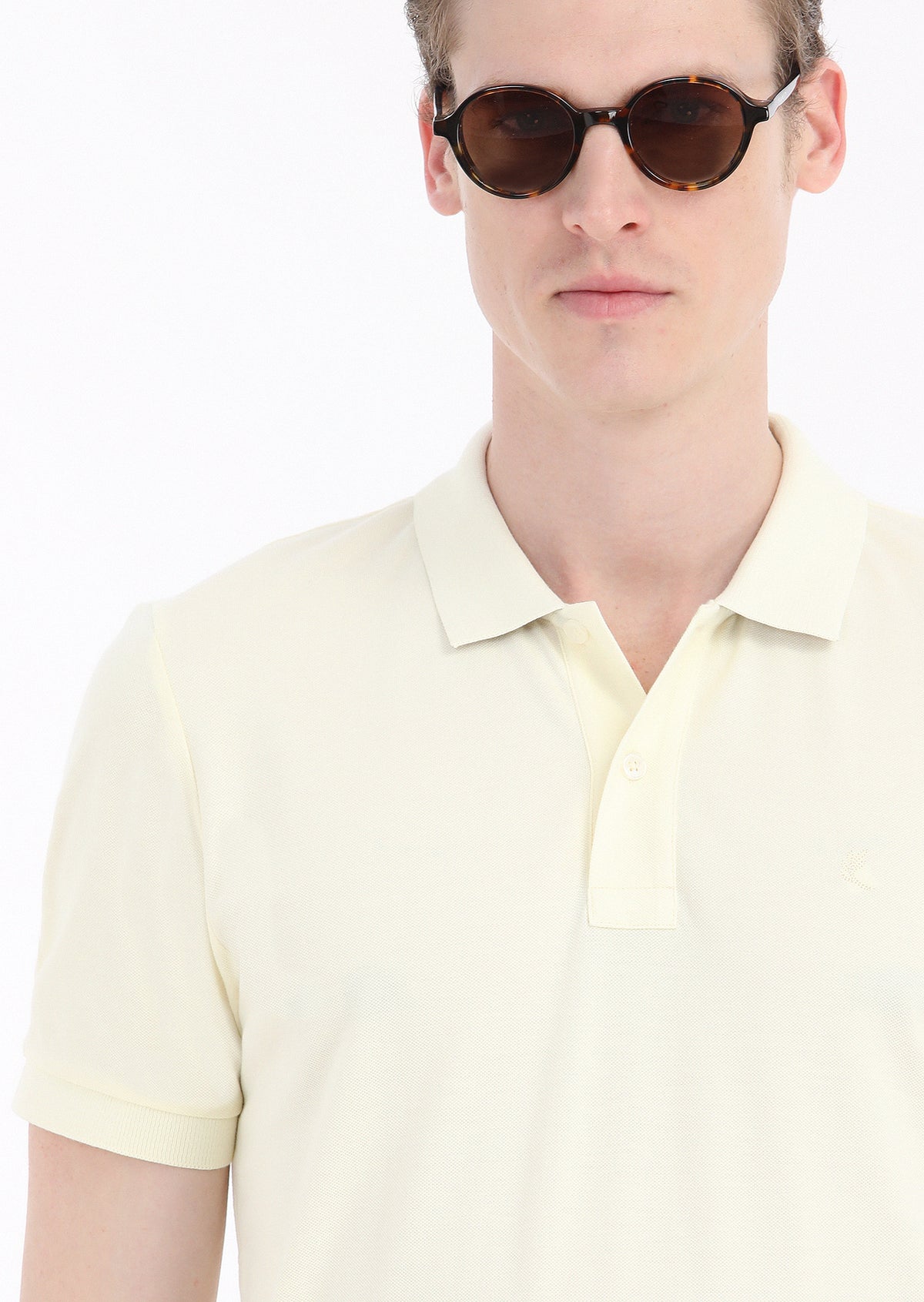 Sarı Baskılı Polo Yaka %100 Pamuk T-Shirt