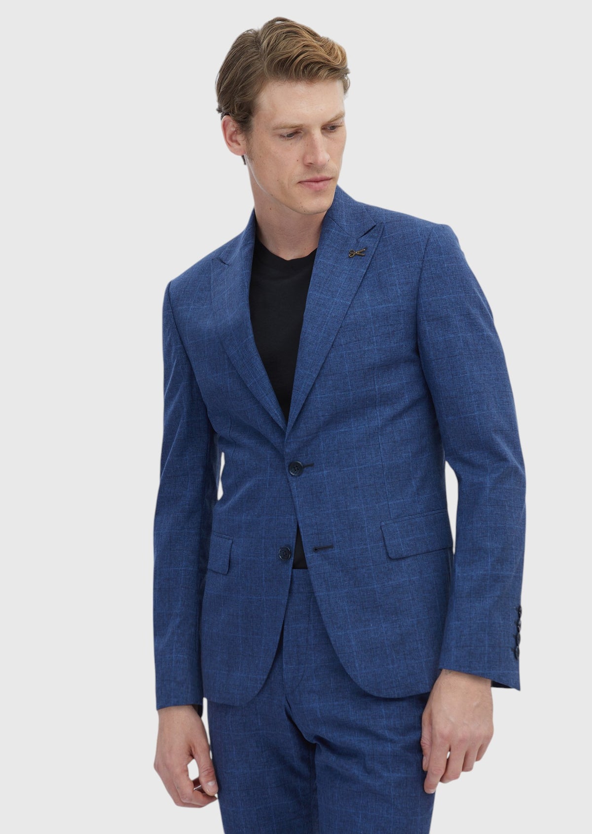 Saks Kareli Zeroweight Slim Fit İpek Karışımlı Takım Elbise