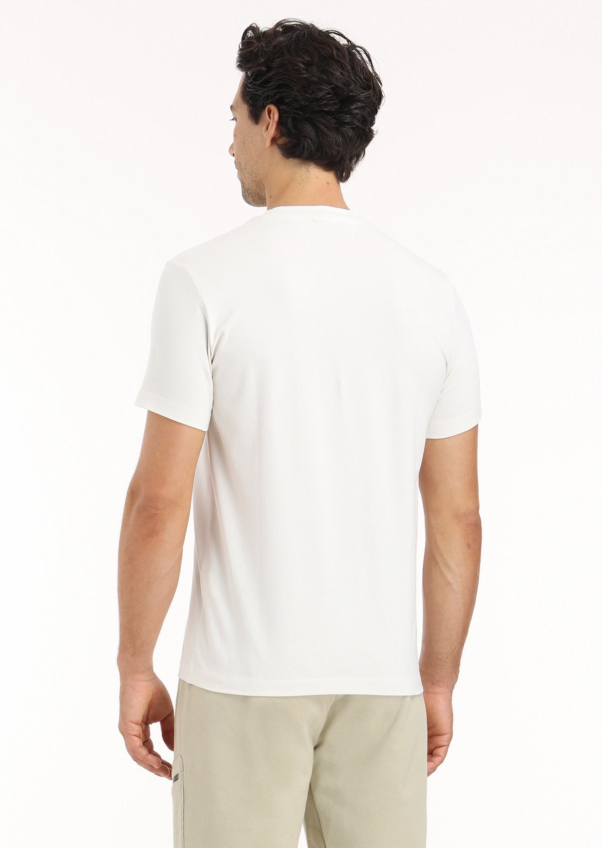 Ekru Baskılı Bisiklet Yaka %100 Pamuk T-Shirt