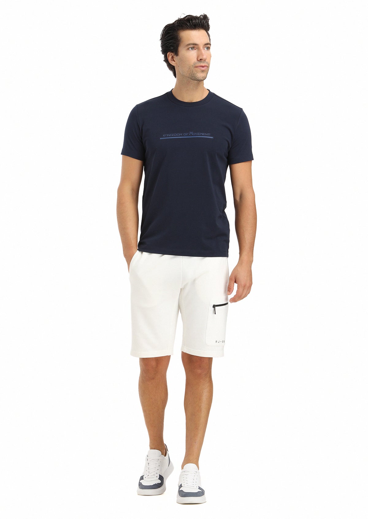 Lacivert Baskılı Bisiklet Yaka %100 Pamuk T-Shirt
