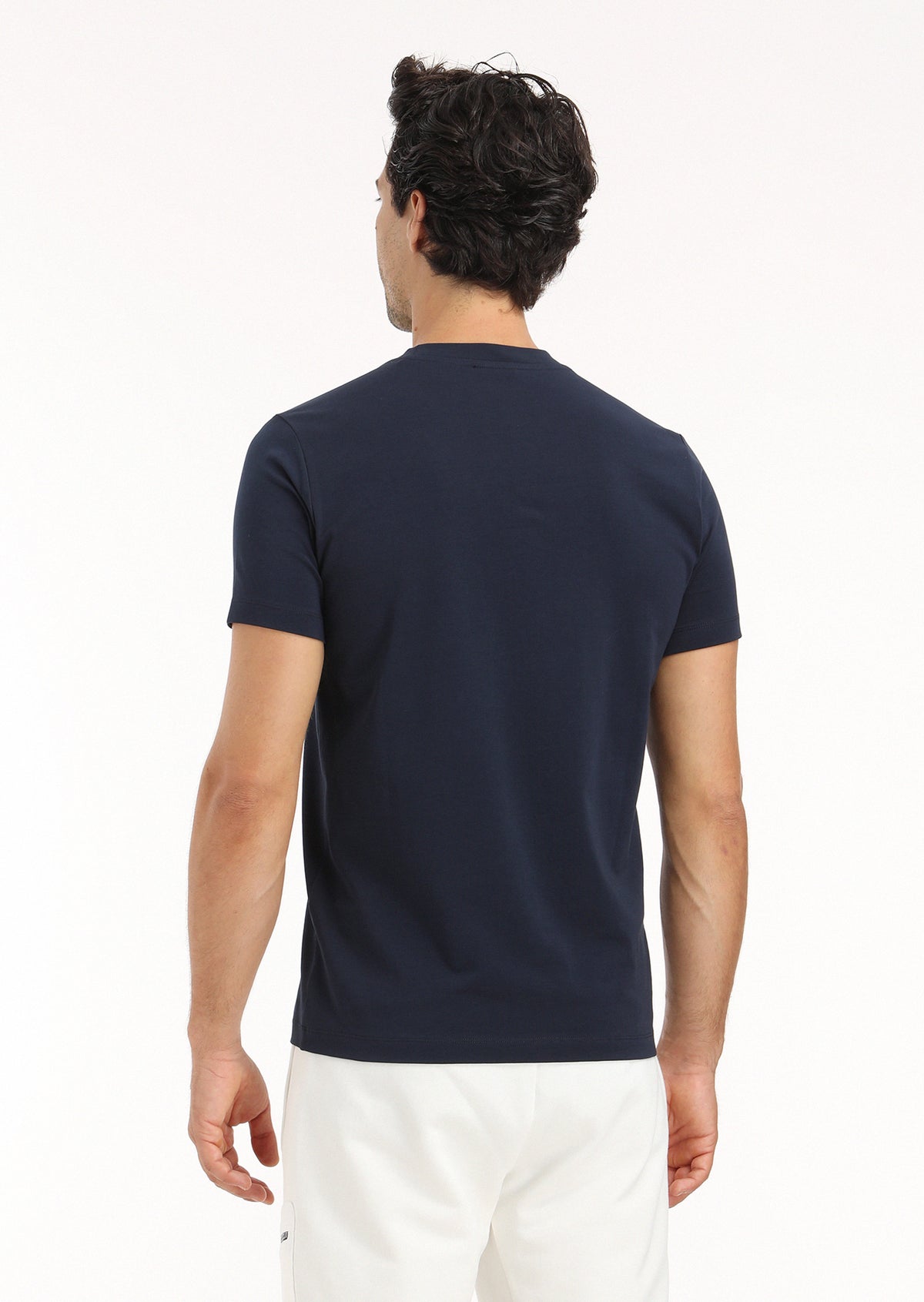 Lacivert Baskılı Bisiklet Yaka %100 Pamuk T-Shirt