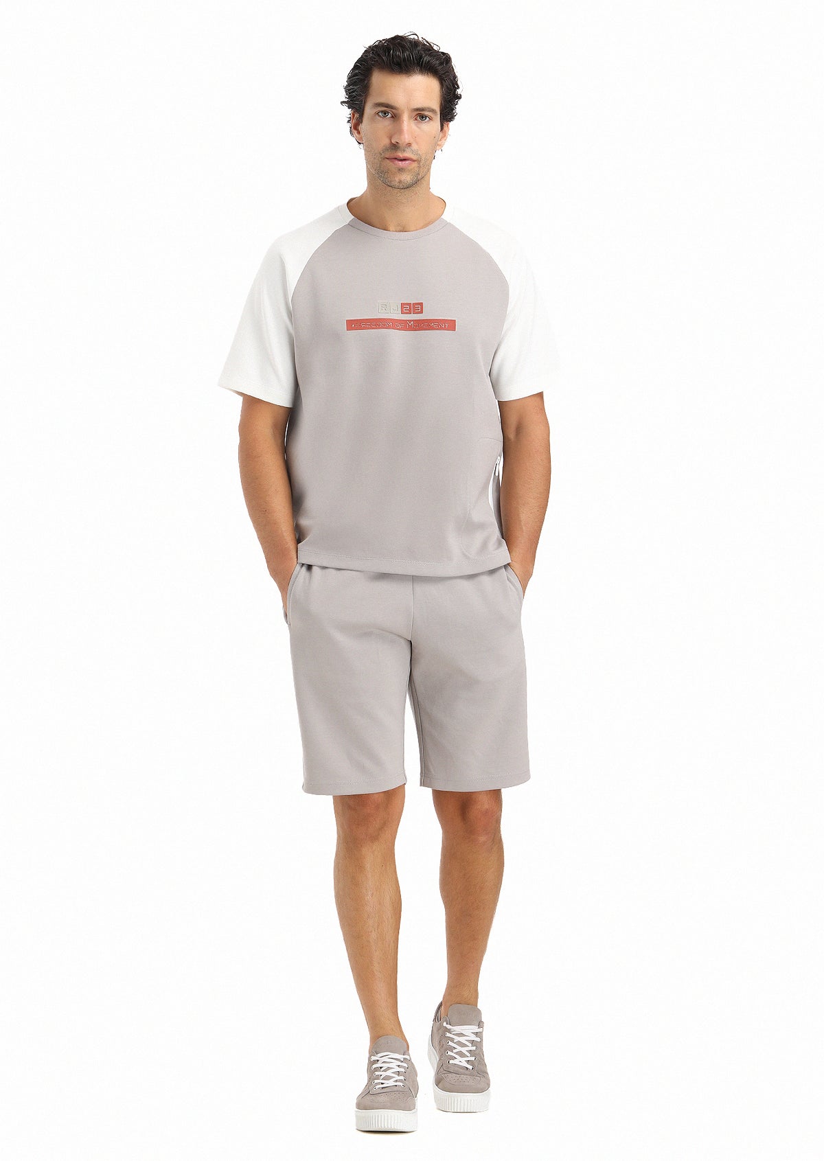 Açık Gri Bisiklet Yaka Baskılı Sweatshirt