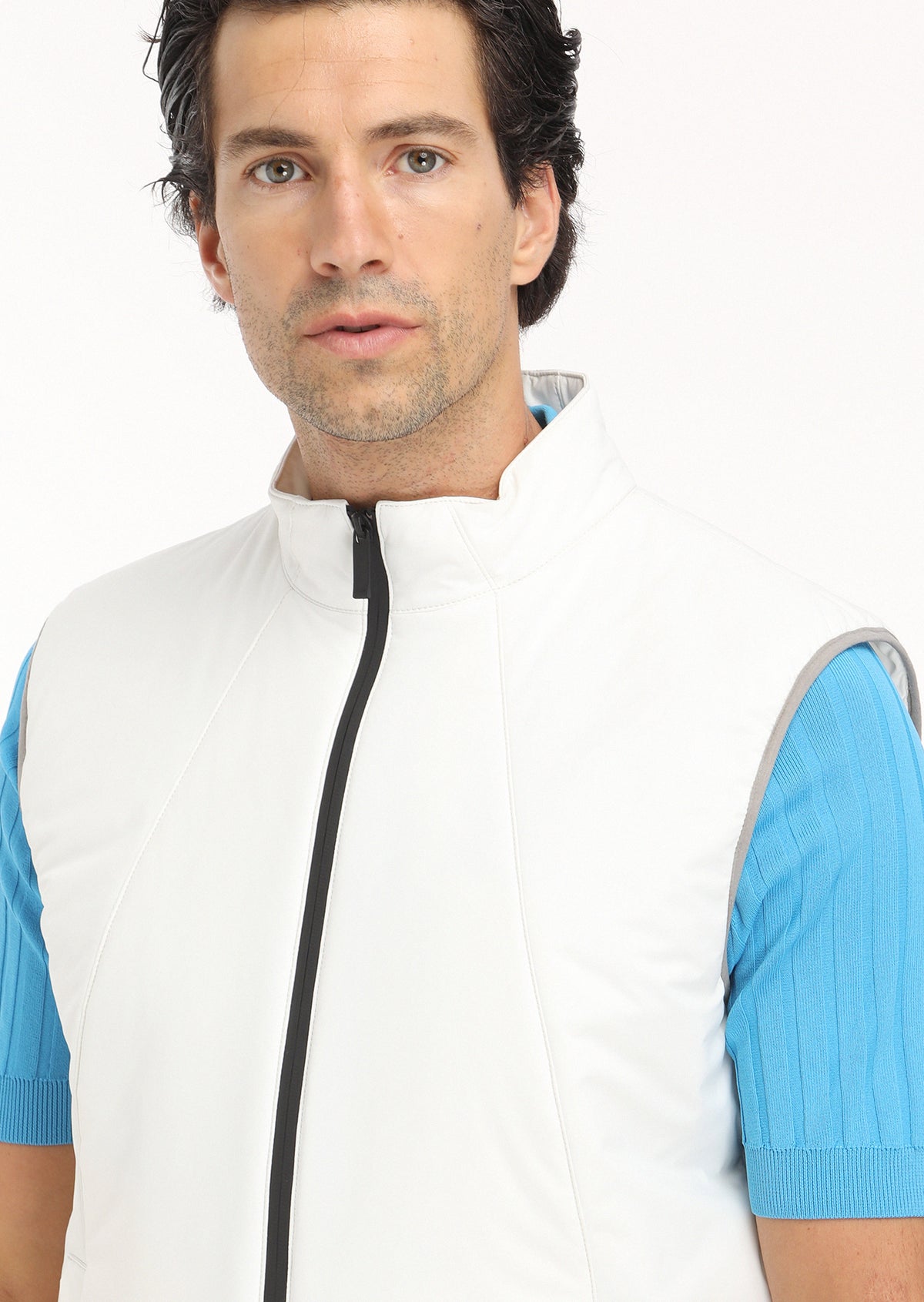 Ekru Regular Fit Dik Yaka Casual Dokuma Spor Yelek