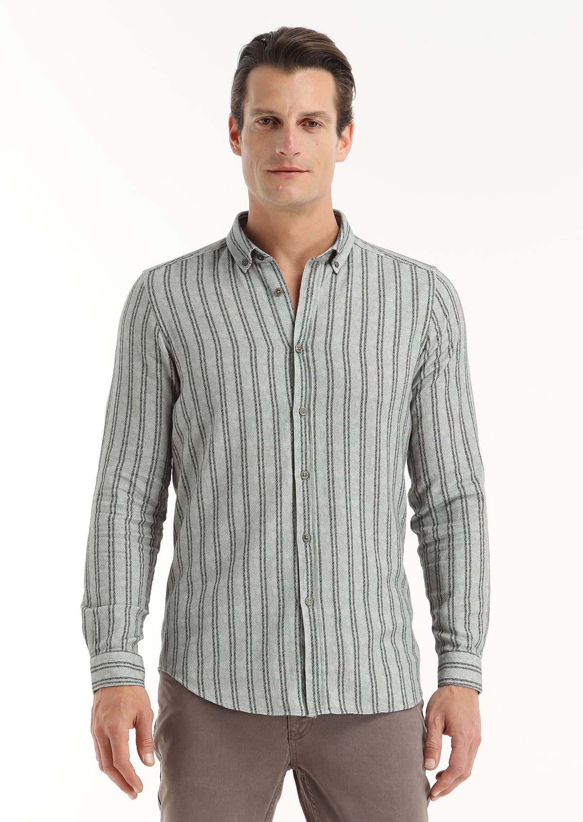Haki Baskılı Regular Fit Uzun Dokuma Casual %100 Pamuk Gömlek